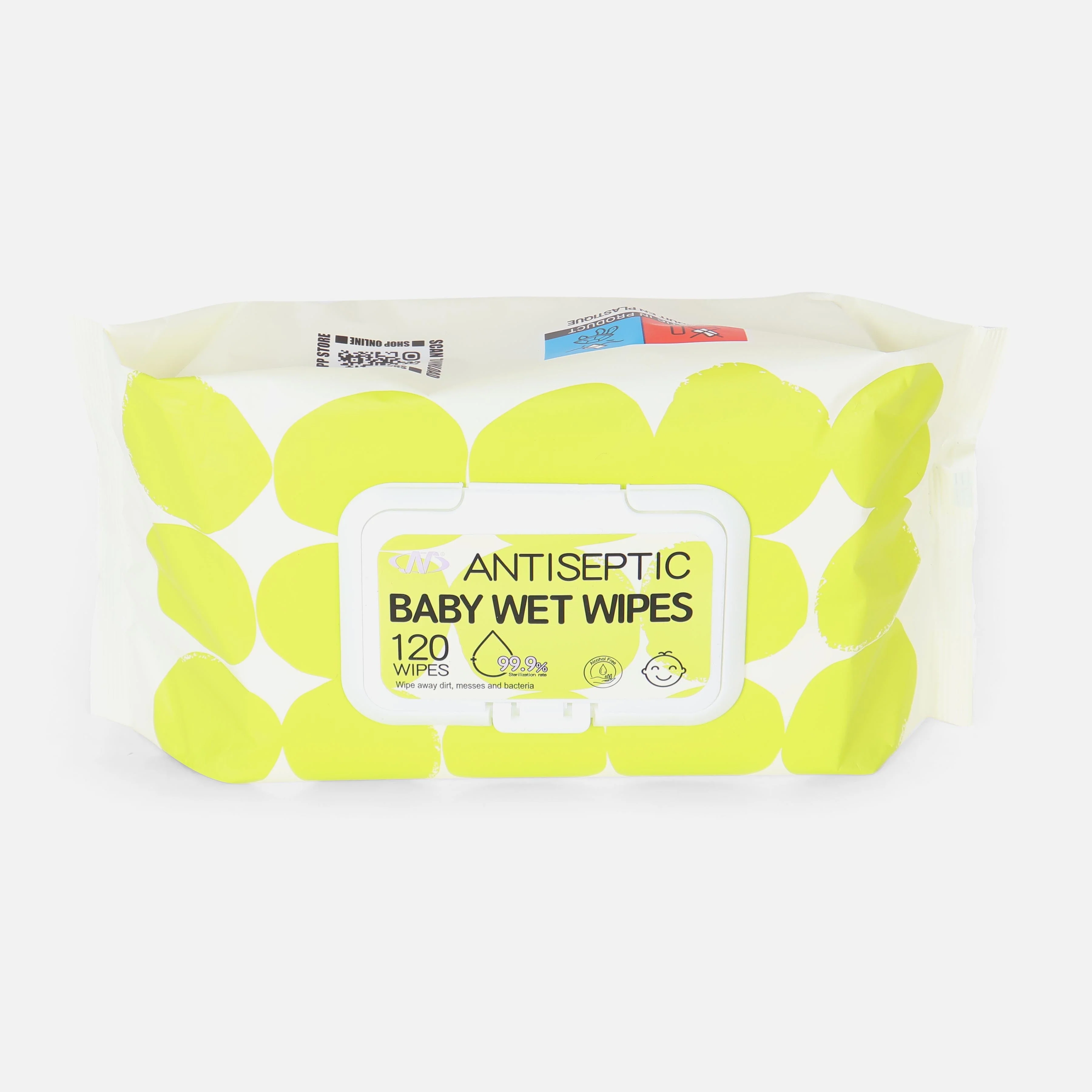 Antiseptic Baby Wet Wipes With Lid 120PCS Pack [Lemon