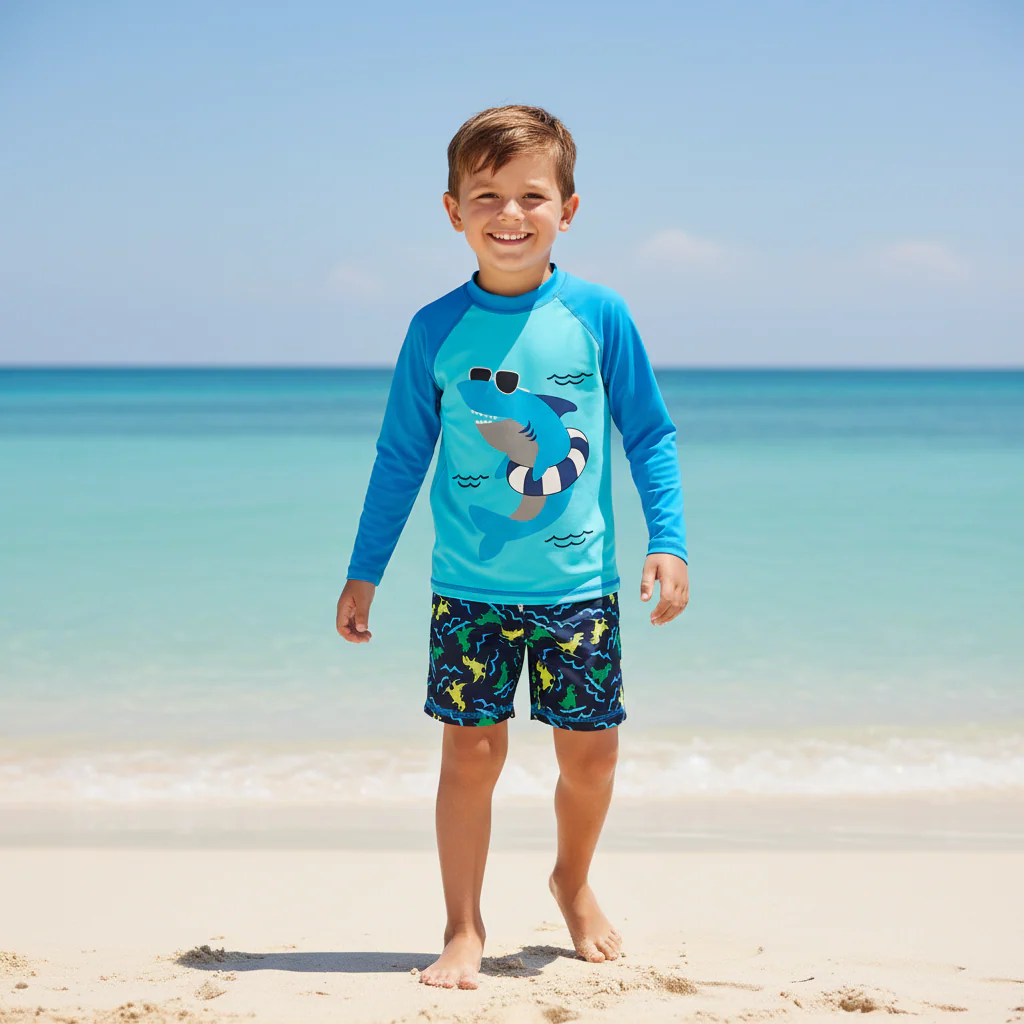 Boys Long Sleeve Rashguard Swim Set