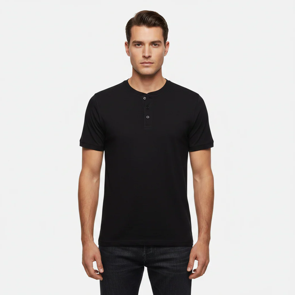 Men Basic Slub Short Sleeve Henley T-Shirt