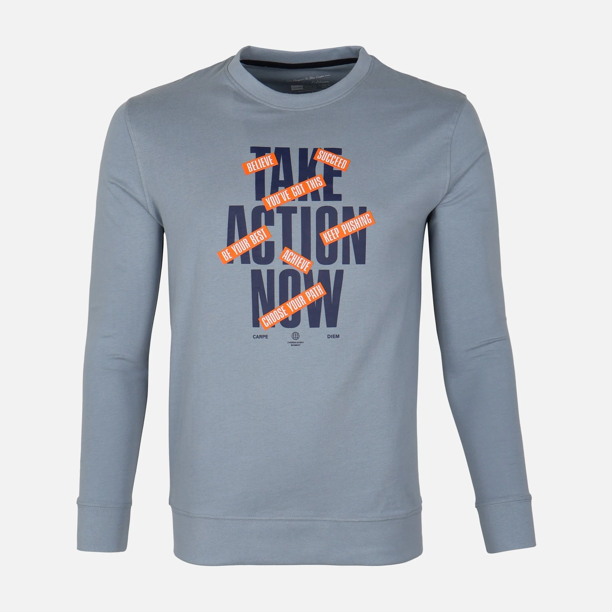 Men Long Sleeve Graphic T-Shirt Round Neck