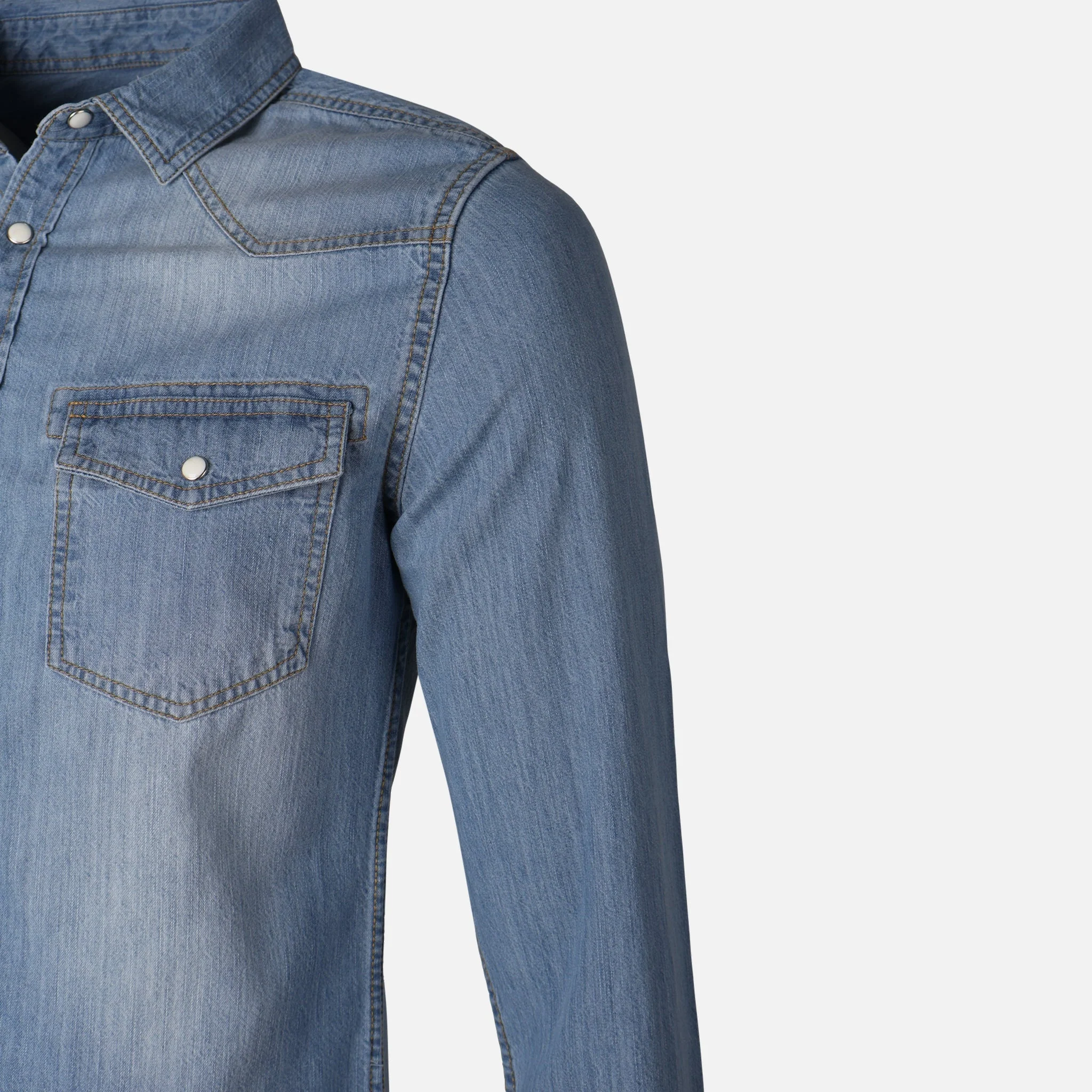 Men Long Sleeve Slub Denim Shirt - Image 5