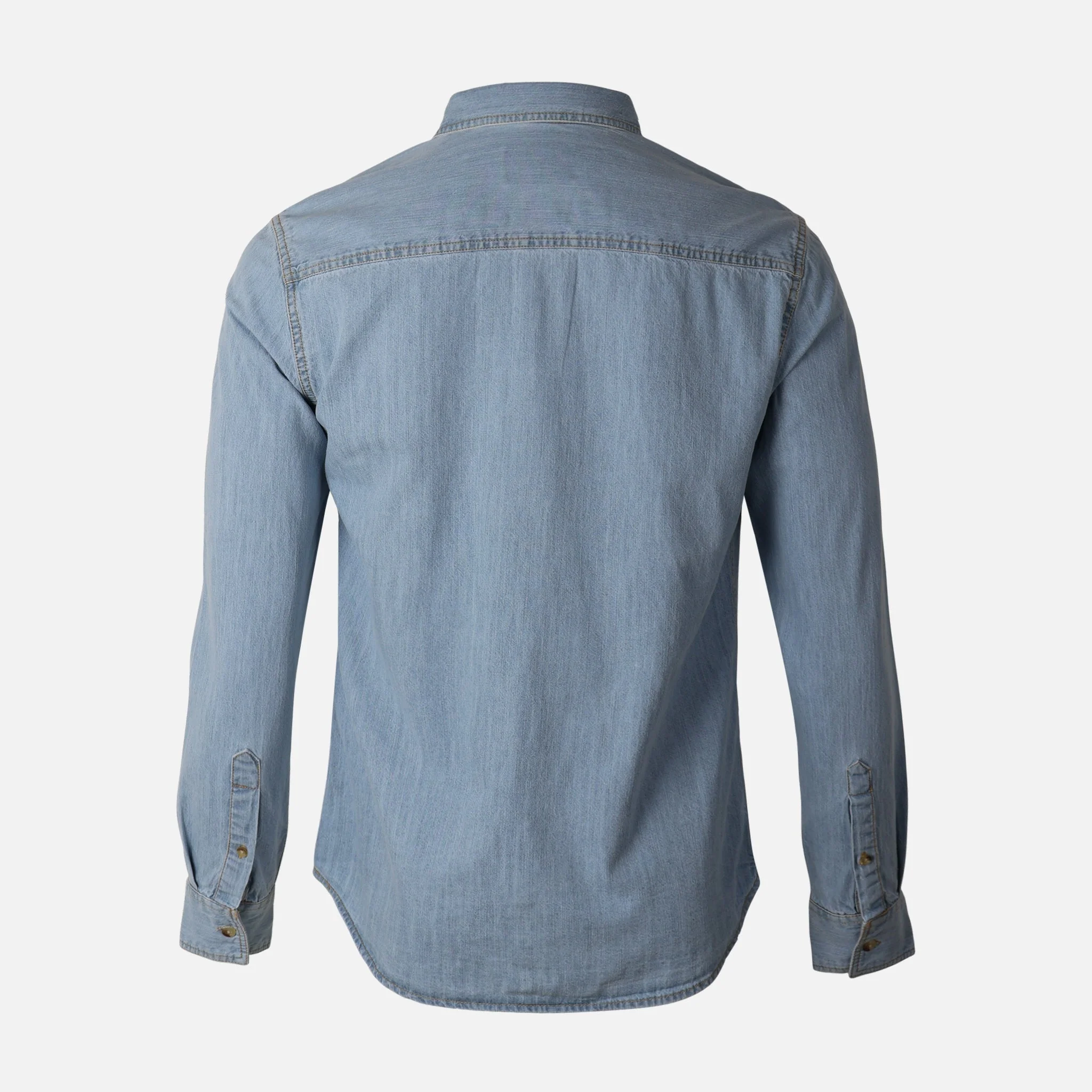 Men Long Sleeve Slub Denim Shirt With Pocket - Image 3