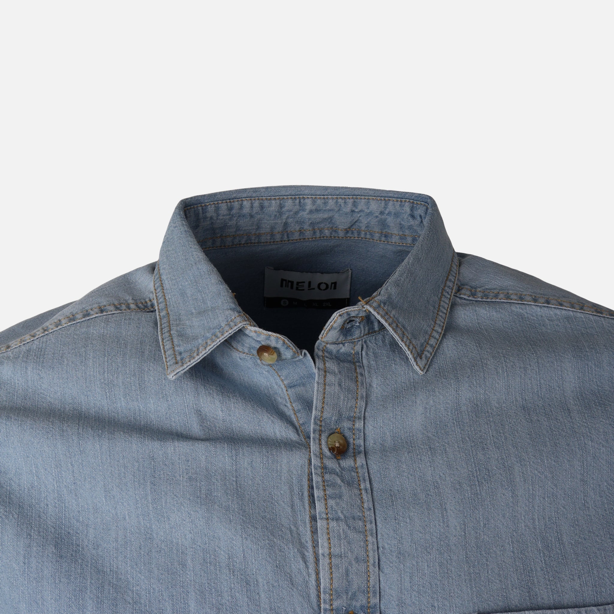 Men Long Sleeve Slub Denim Shirt With Pocket - Image 4