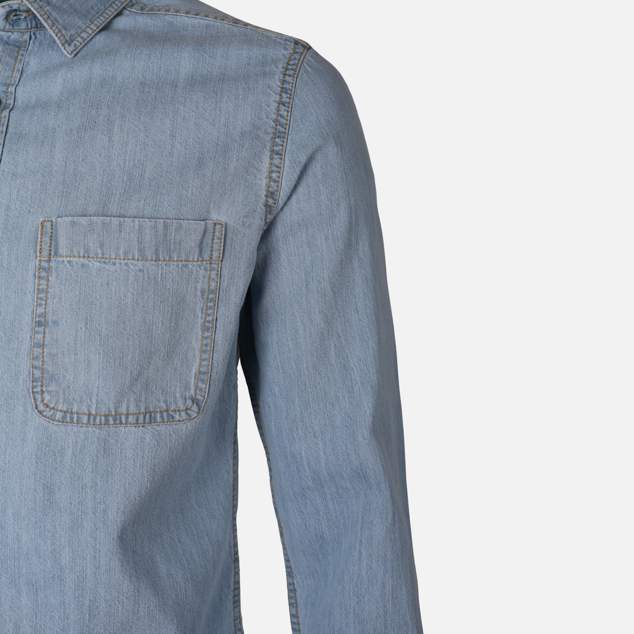 Men Long Sleeve Slub Denim Shirt With Pocket - Image 5