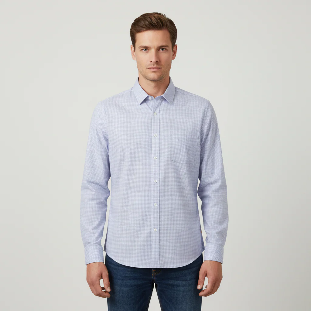 Men Long Sleeve Stripe Shirt With Pocket