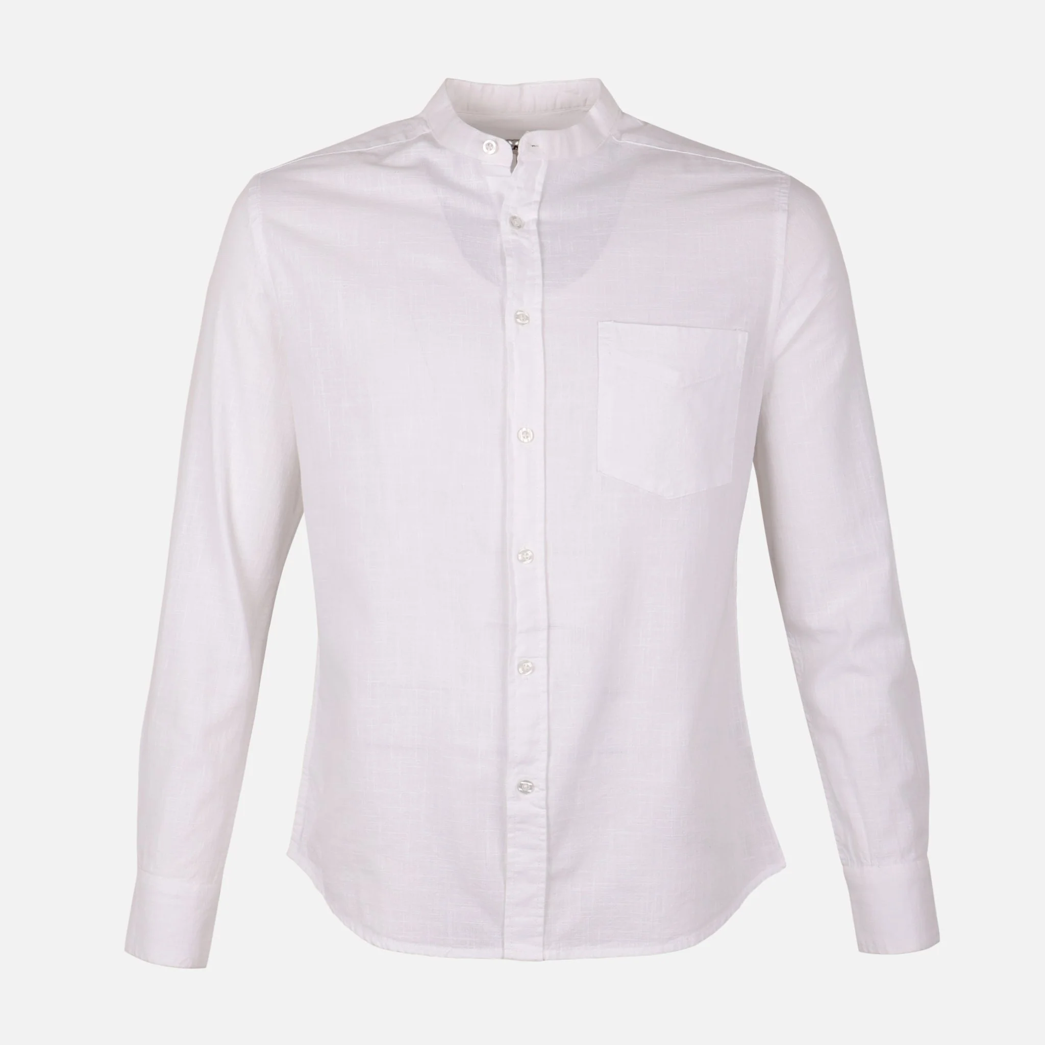 Men Mandarin Collar Long Sleeve Plain Shirt - Image 2