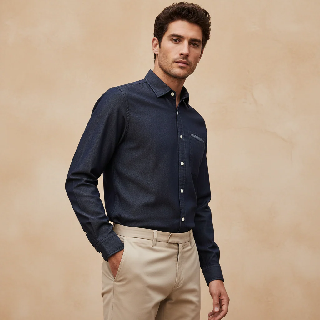 Men Plain Denim Long Sleeve Shirt