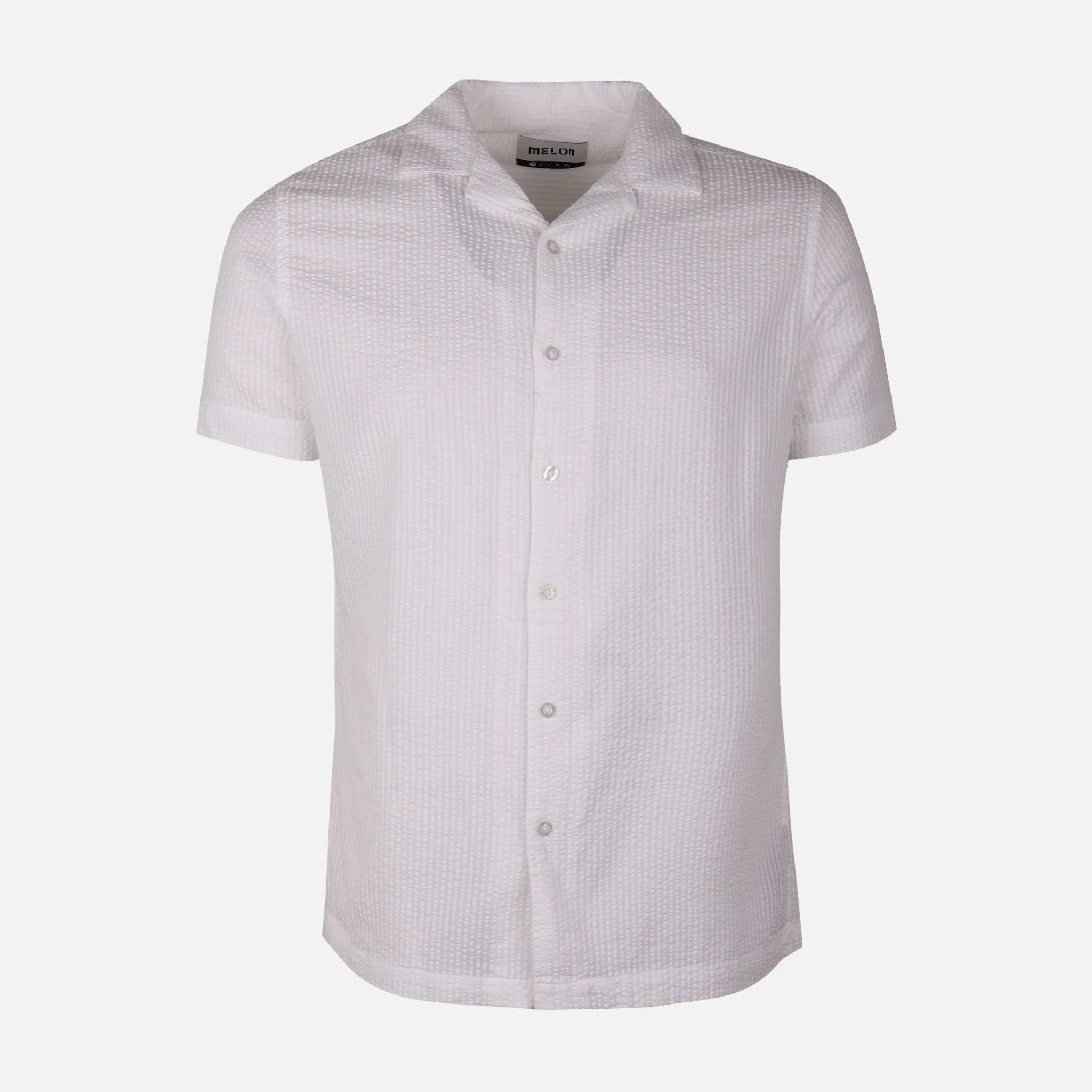 Men Short Sleeve Open Collar Seer Sucker Shirt - Image 2