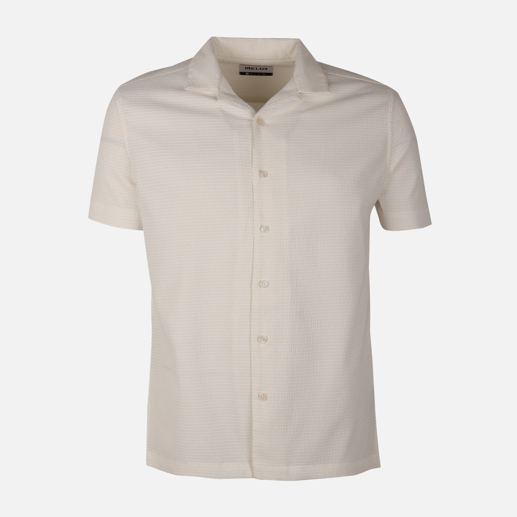 Men Short Sleeve Open Collar Textured Crinkle Shirt - Image 2