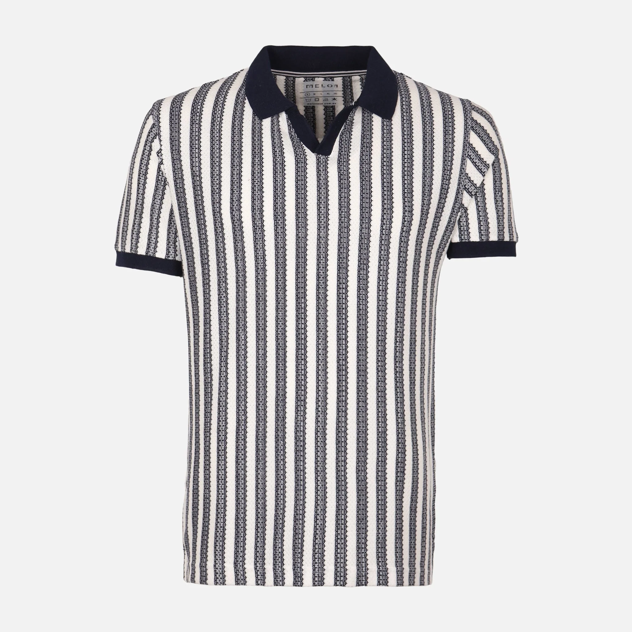 Men Striped Polo T-Shirt Short Sleeve - Image 2