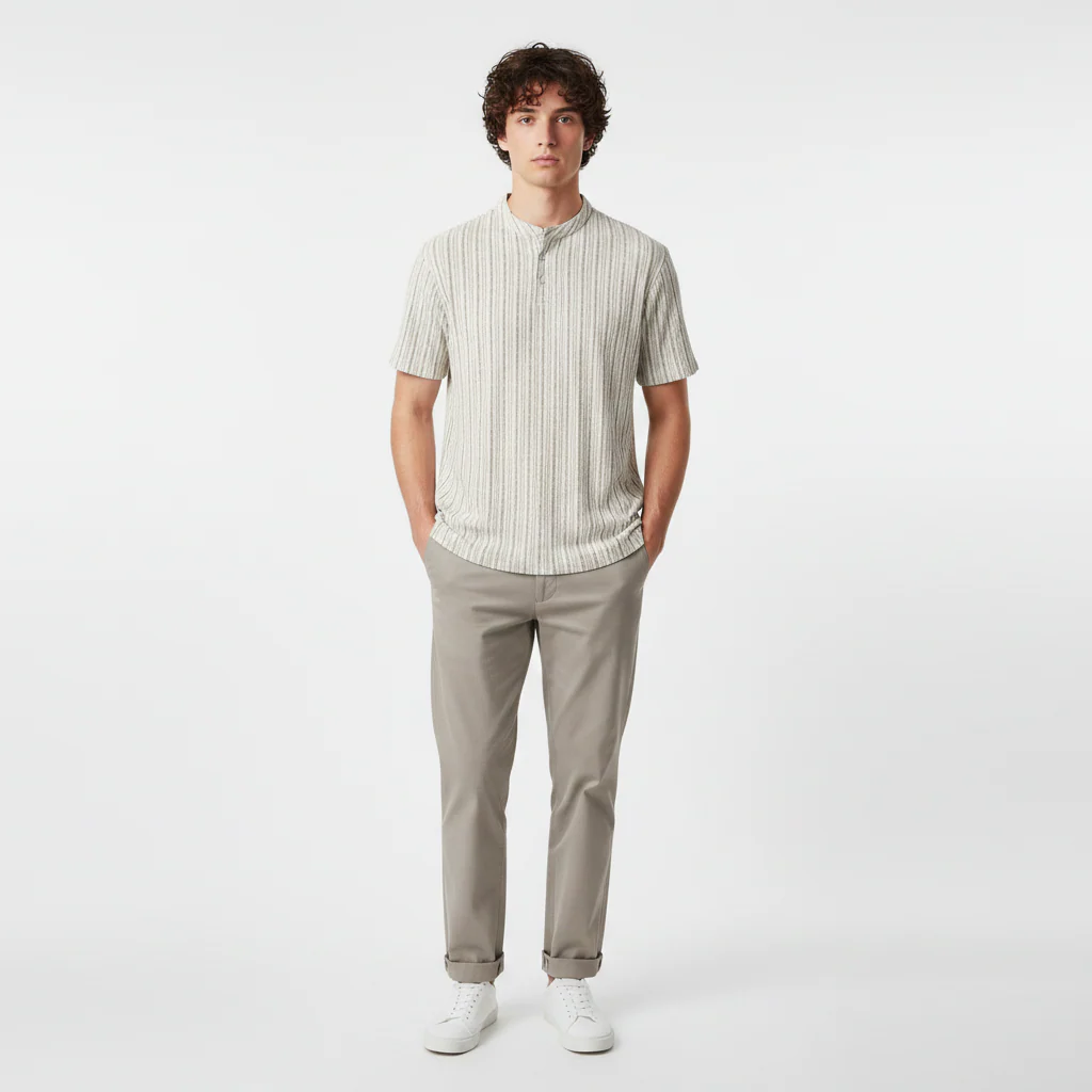 Men Structure T-Shirt Henley Neck