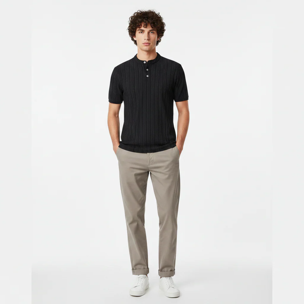 Men Structure T-Shirt Henley Neck