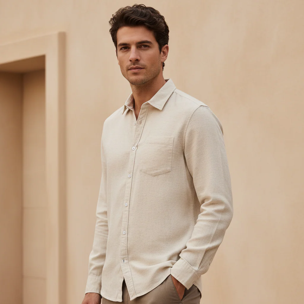 Men Woven Long Sleeve Plain Shirt