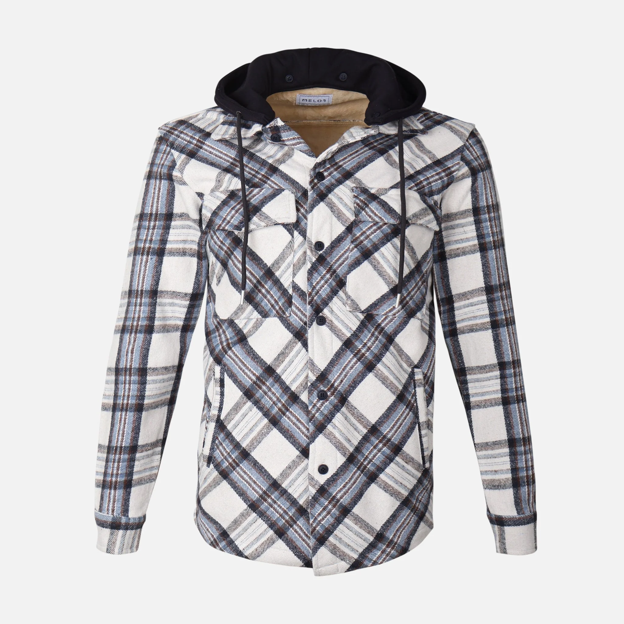 Men Hooded Long Sleeve Shirt With Collar - Image 7