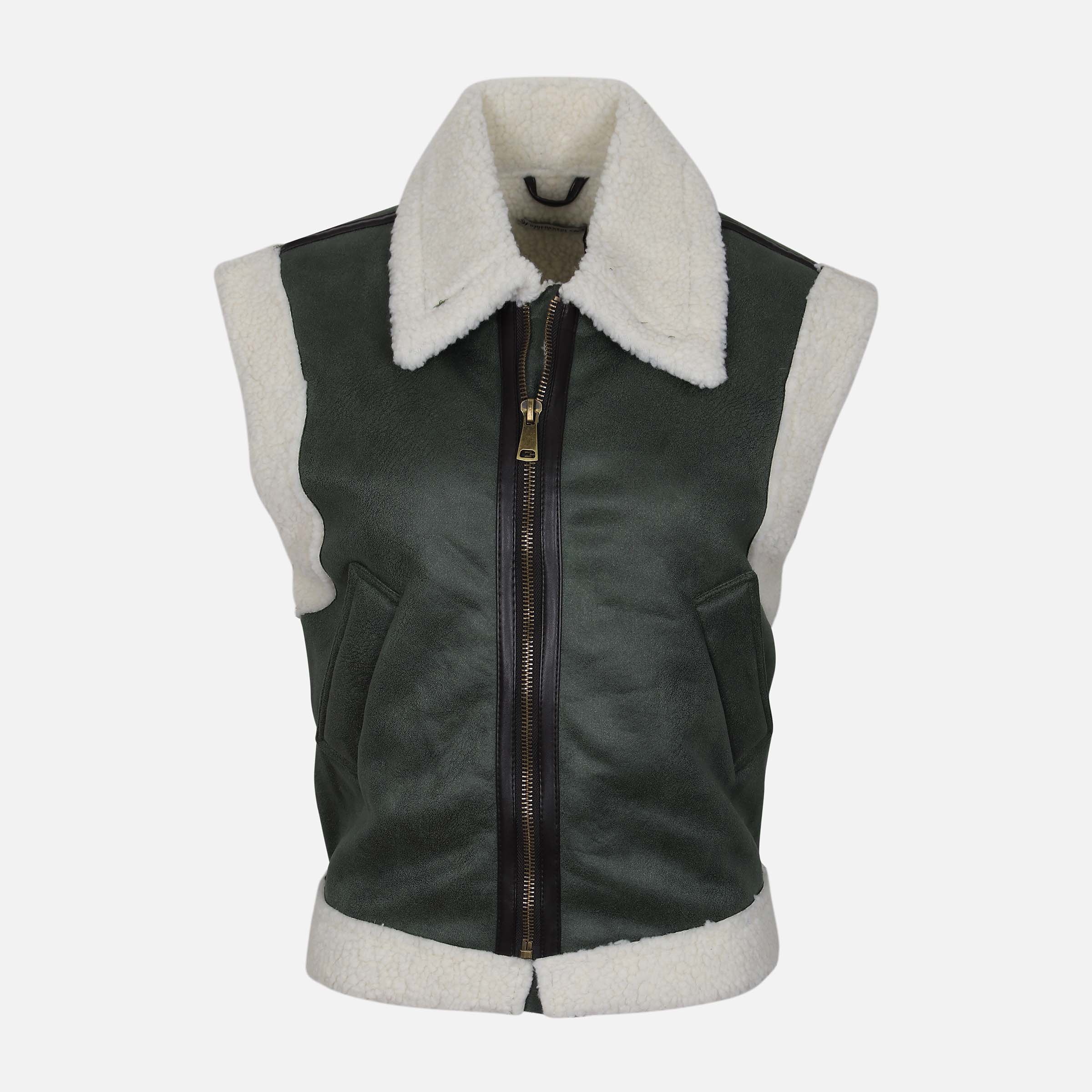 Ladies Sherpa Lined Suede Waistcoat