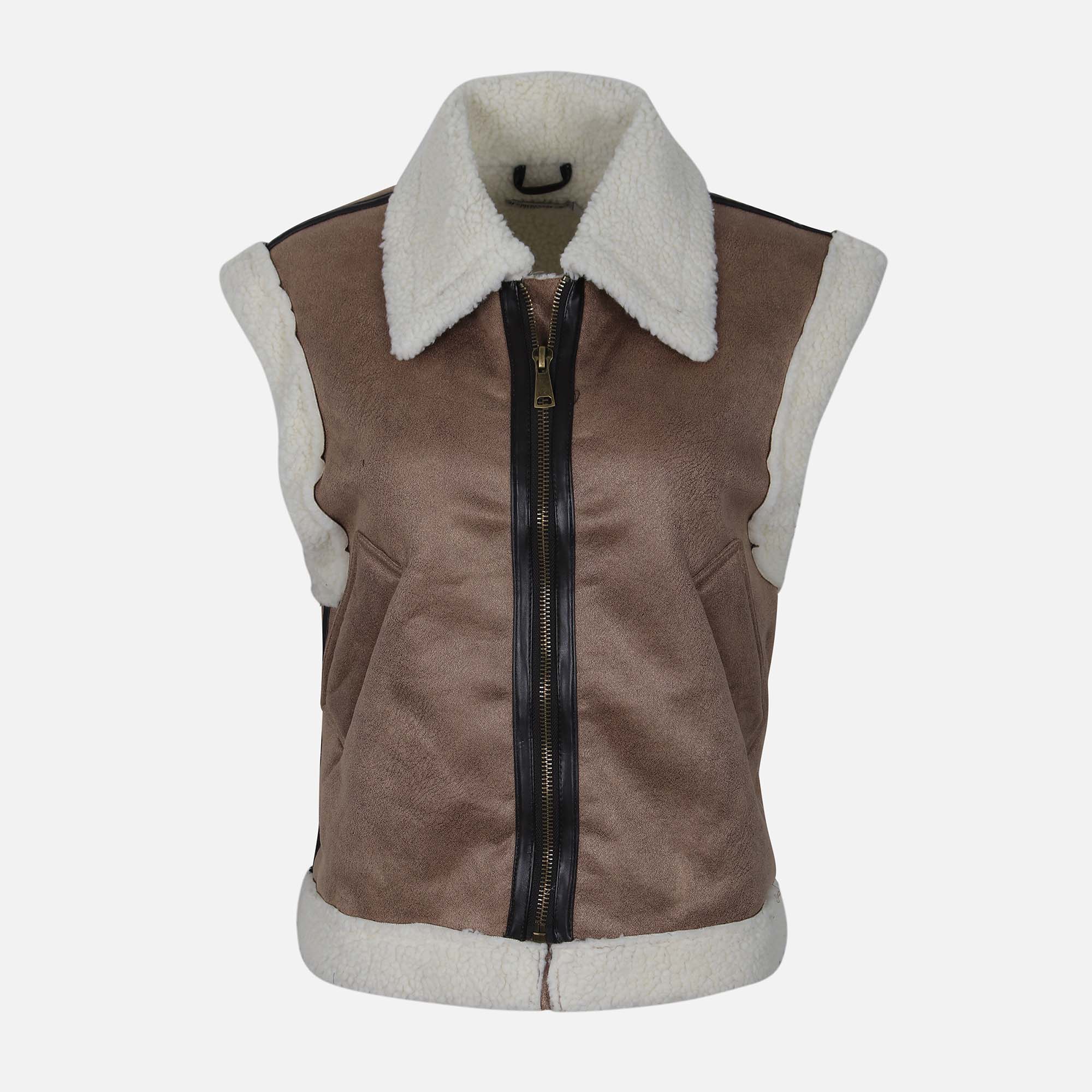 Ladies Sherpa Lined Suede Waistcoat