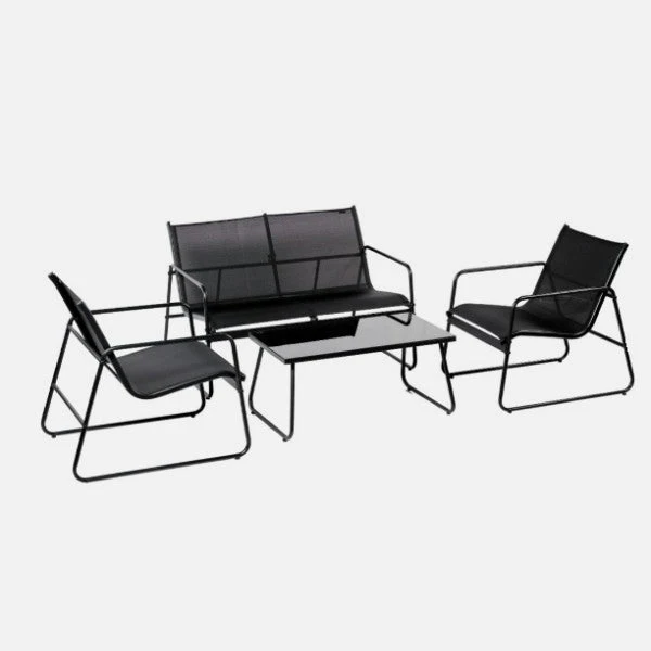 Steel Patio Seating Set With Glass Table 4-Piece - Image 2