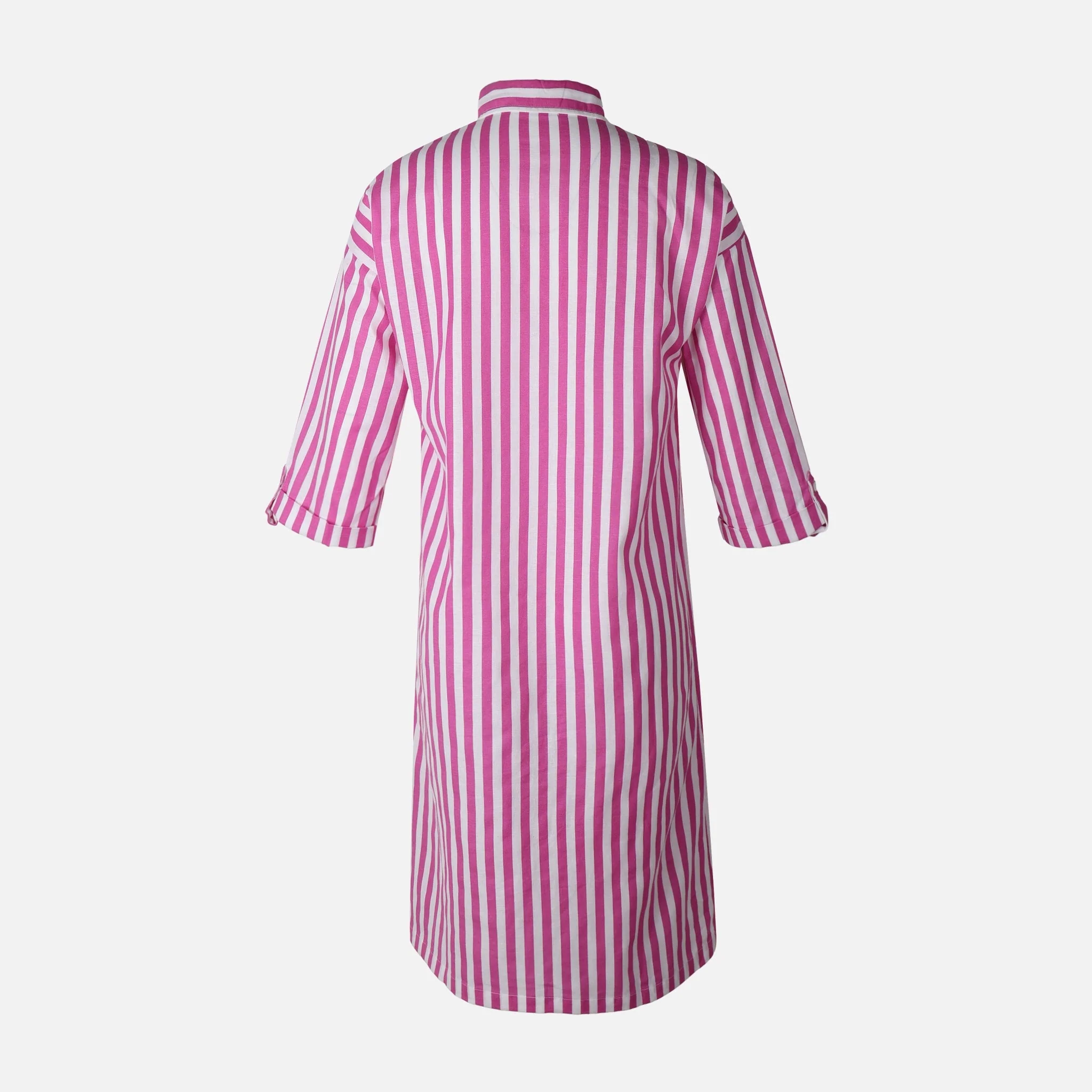 Women 3/4 Sleevr Linen Blend Shirt Stripe Dress - Image 2