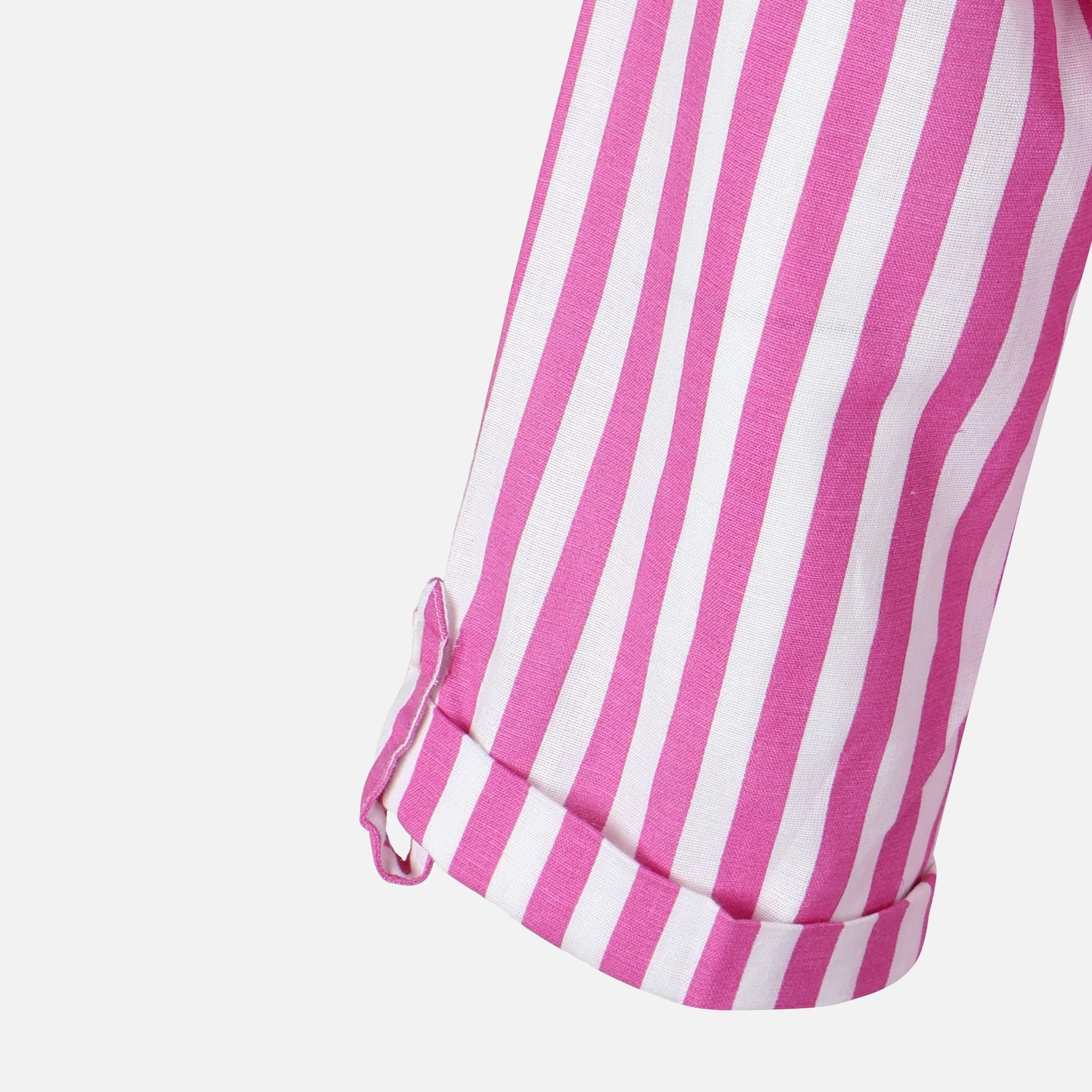 Women 3/4 Sleevr Linen Blend Shirt Stripe Dress - Image 5