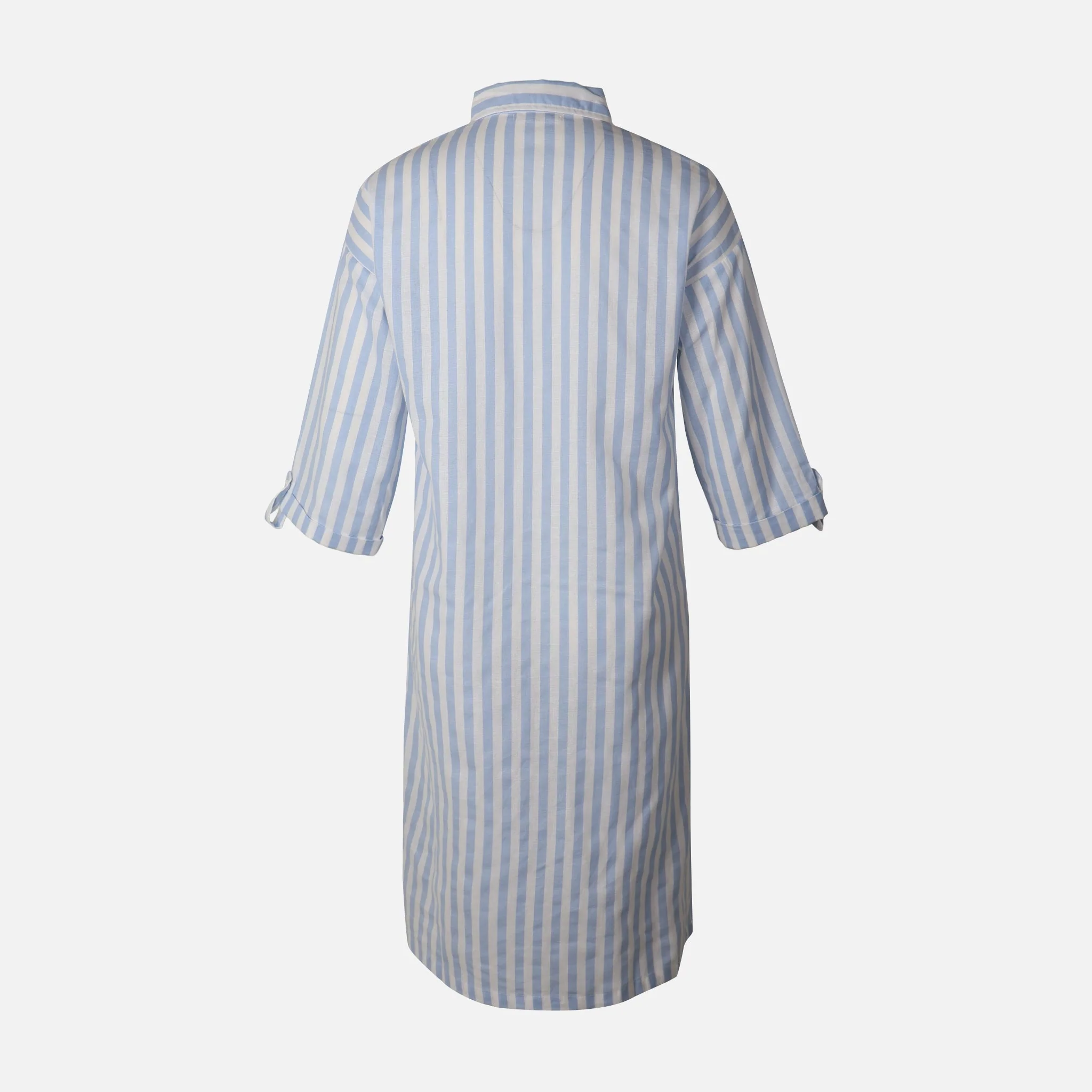 Women 3/4 Sleevr Linen Blend Shirt Stripe Dress - Image 2