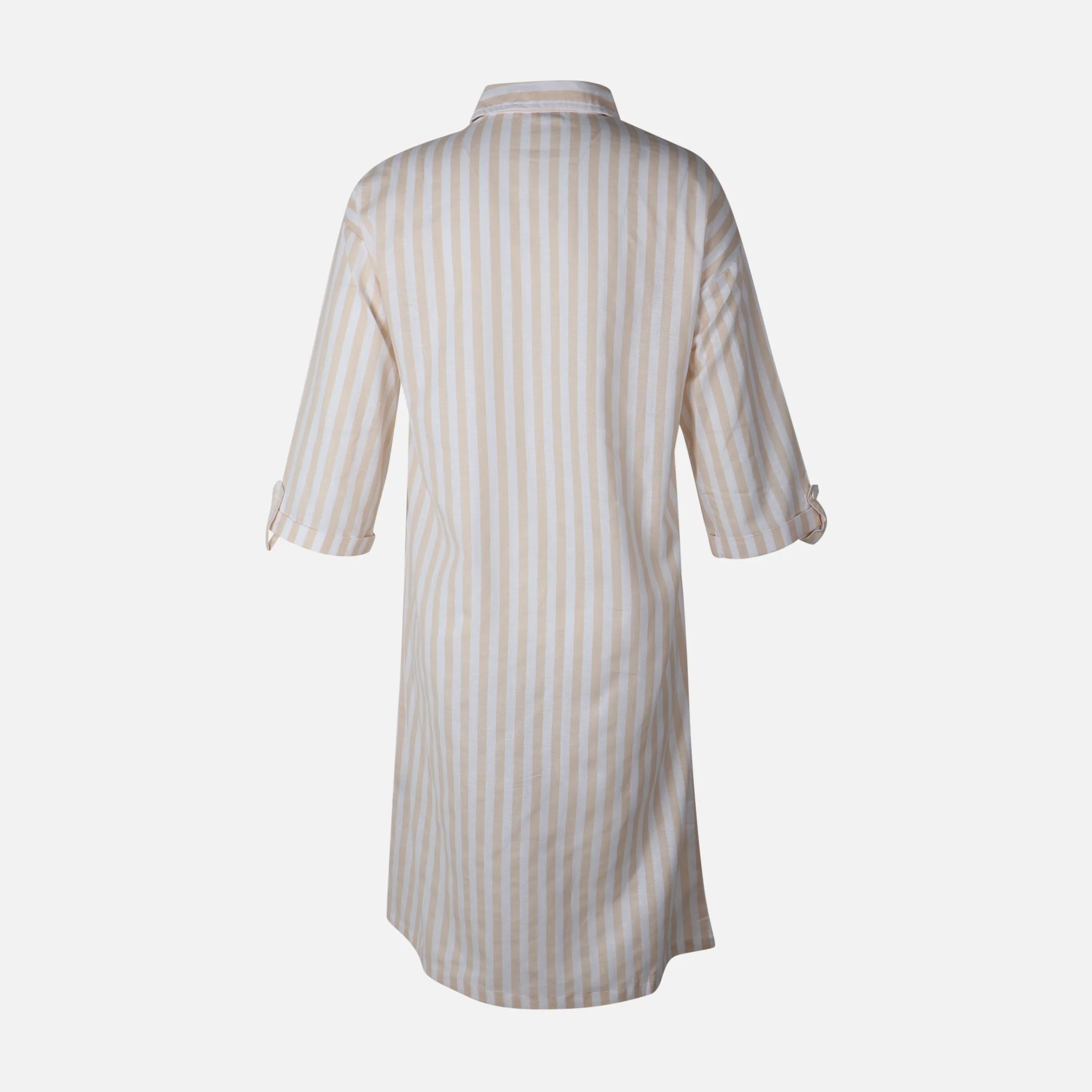 Women 3/4 Sleevr Linen Blend Shirt Stripe Dress - Image 2