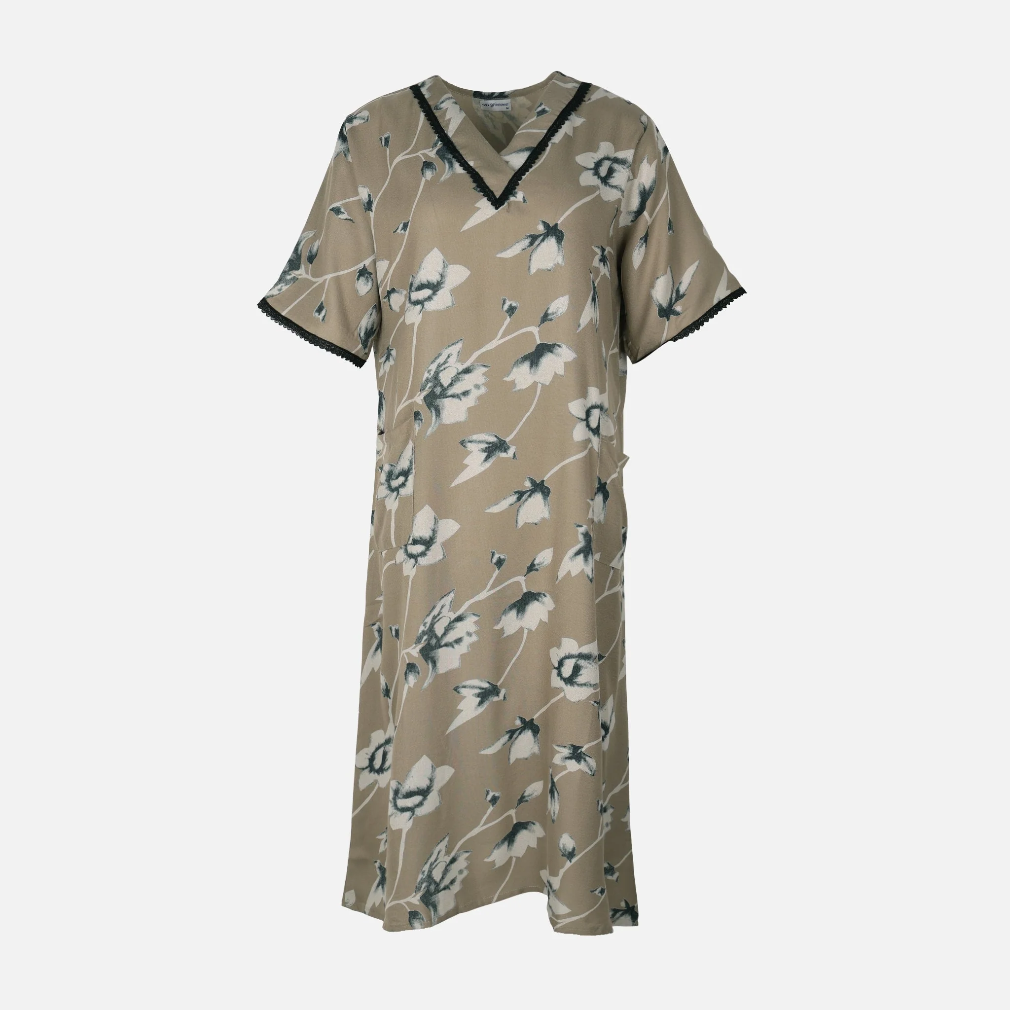 Women Alpine Pocket Midi Gown Short Sleeve Dress