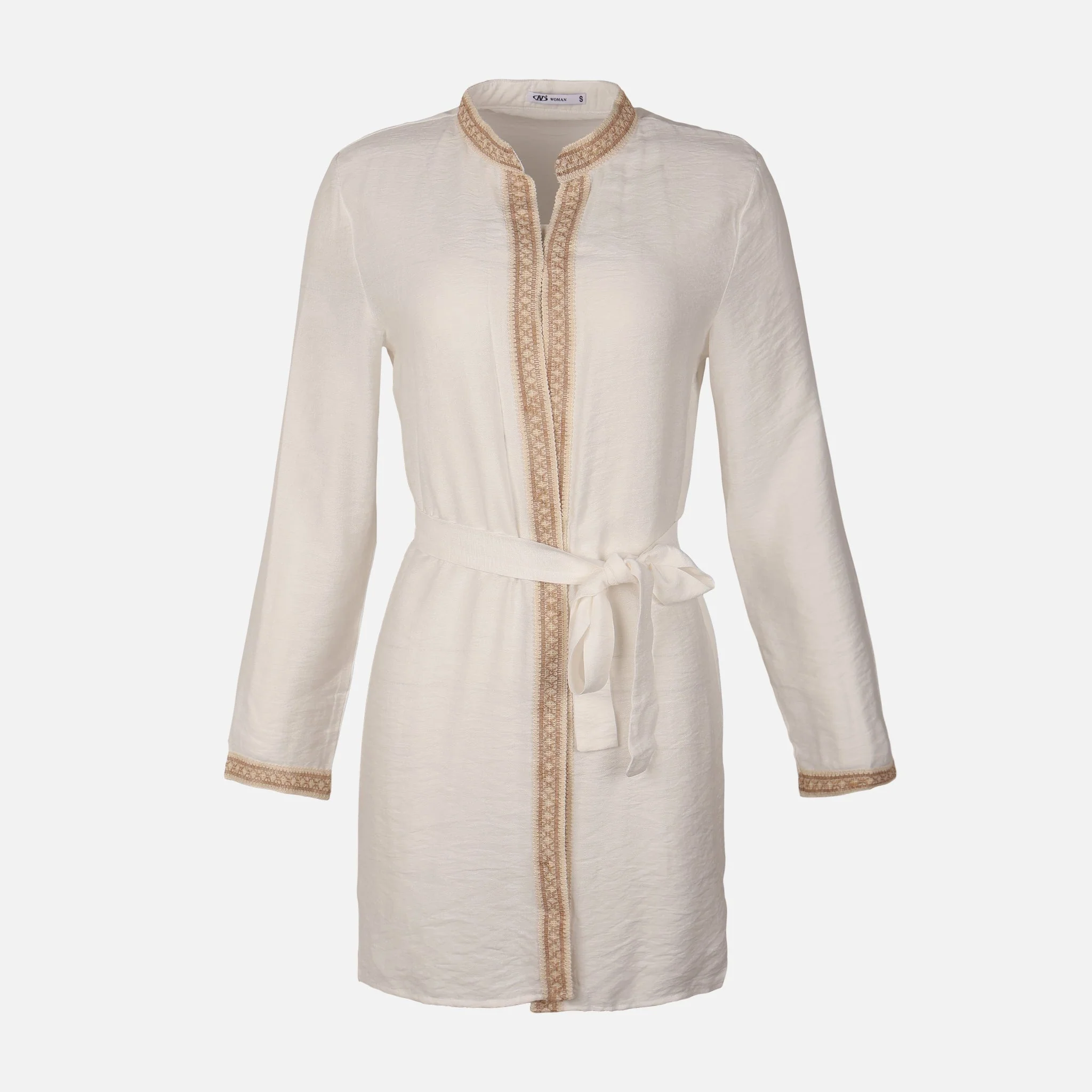 Women Long Sleeve Tunic And Pants Set Ivory With Waist Belt - Image 2