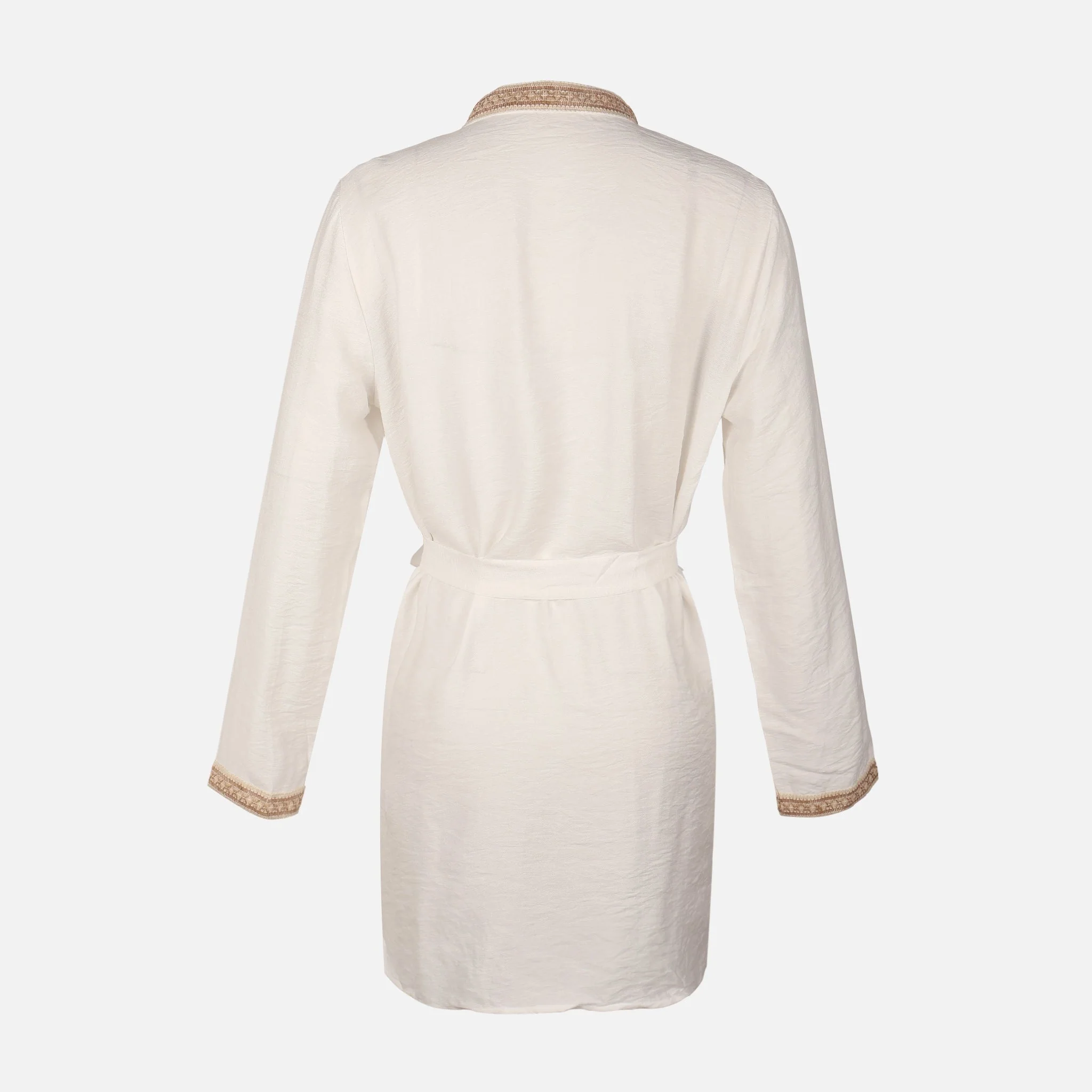 Women Long Sleeve Tunic And Pants Set Ivory With Waist Belt - Image 3