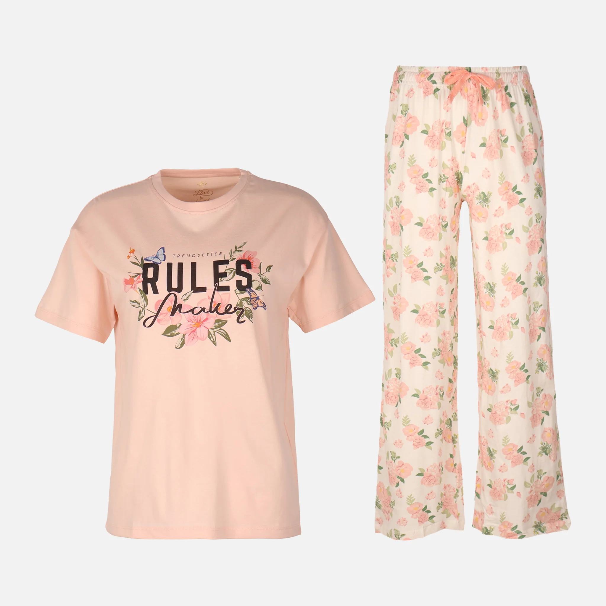 Womens Pyjama Set Short Sleeve Top And Wide Leg Pant - Image 5